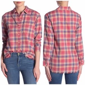 FRAME Plaid Frayed Hem Button Down Shirt Large